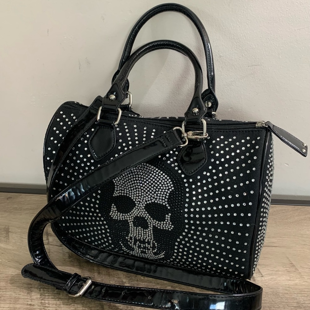 GLITZY! LANY By You BLACK Rhinestone BLING Embellished SKULL Speedy DR BAG Purse